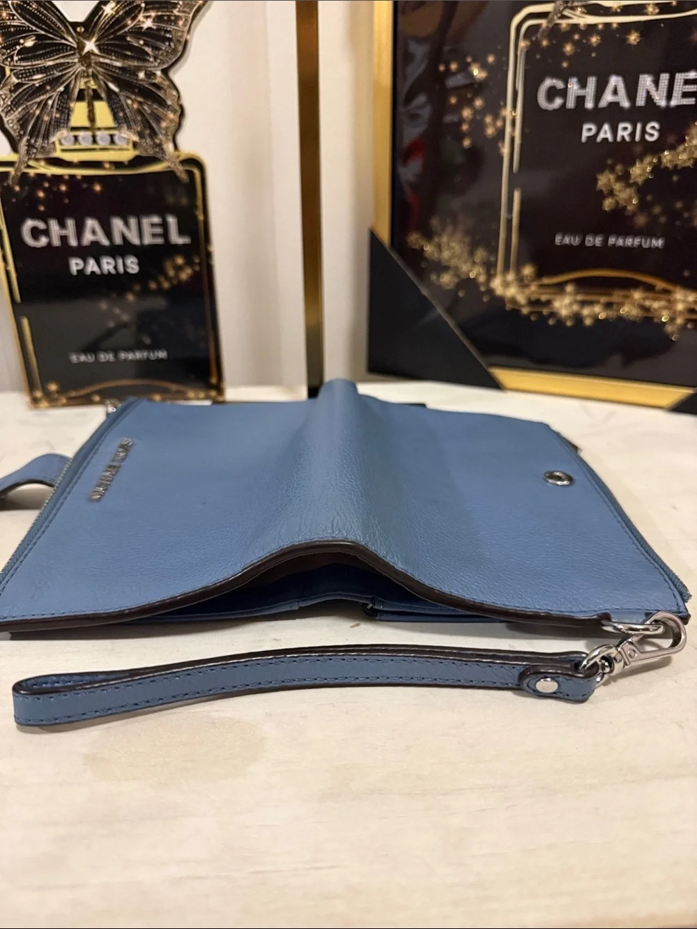Michael Kors Light Blue Leather Wristlet Wallet